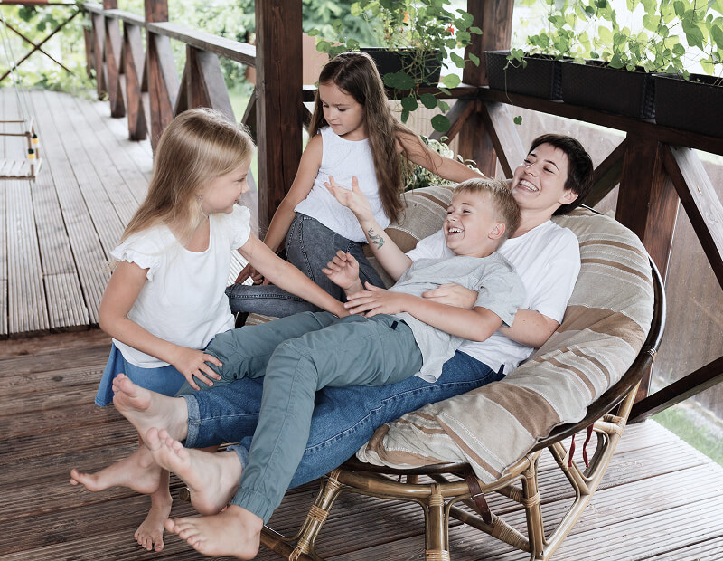 Happy family during their cozy vacation
