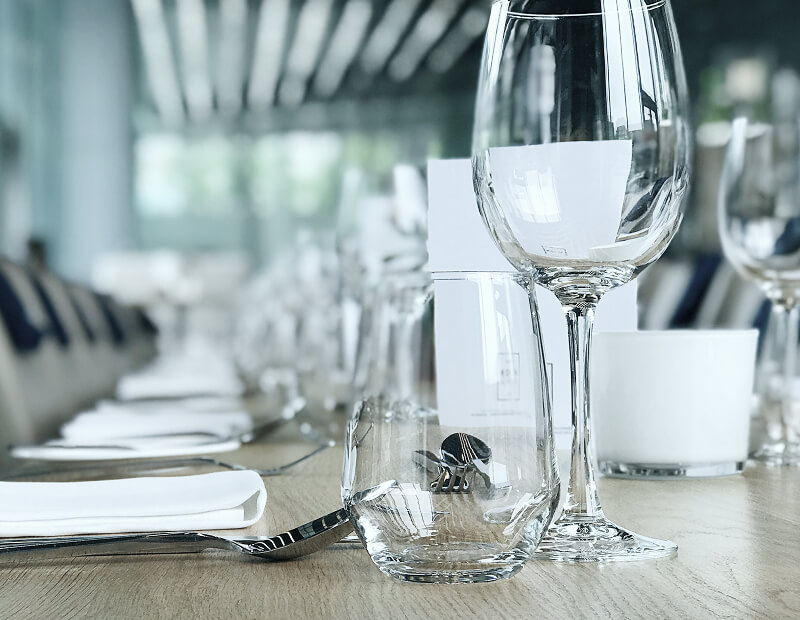 Festive tableware with wine glasses