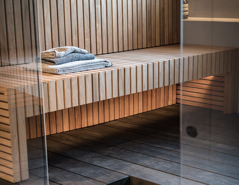 Sauna room with towel
